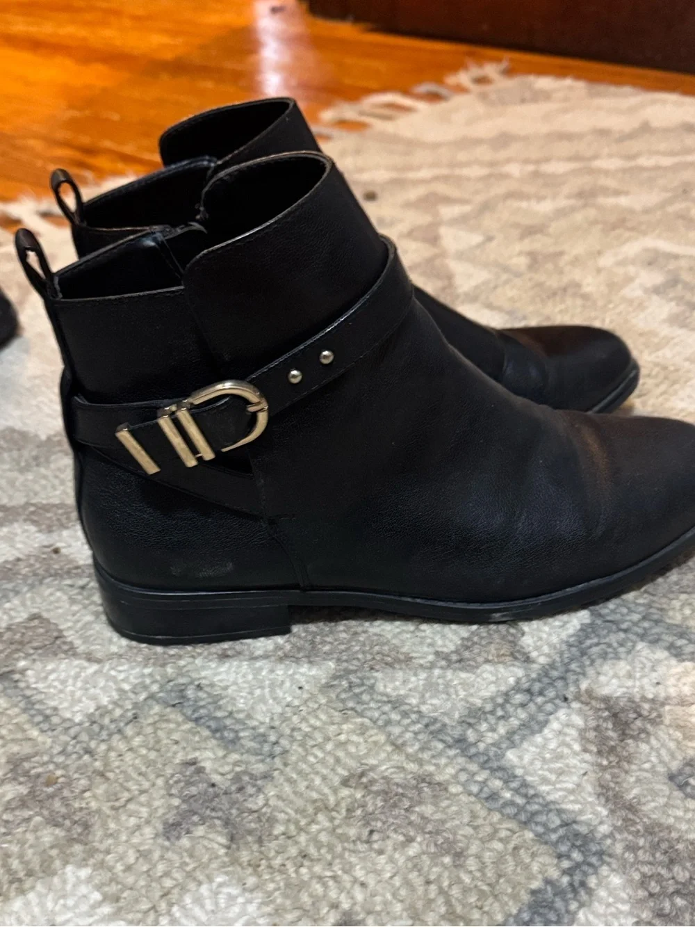 Women’s Black Ankle Boots with Decorative Buckle